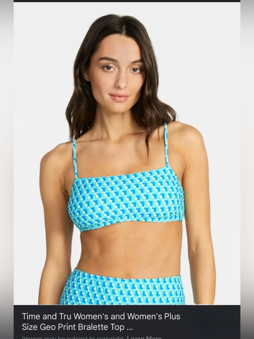 Time and Tru Women's Plus Size Geo Print Bralette Top and High Waisted Bottom